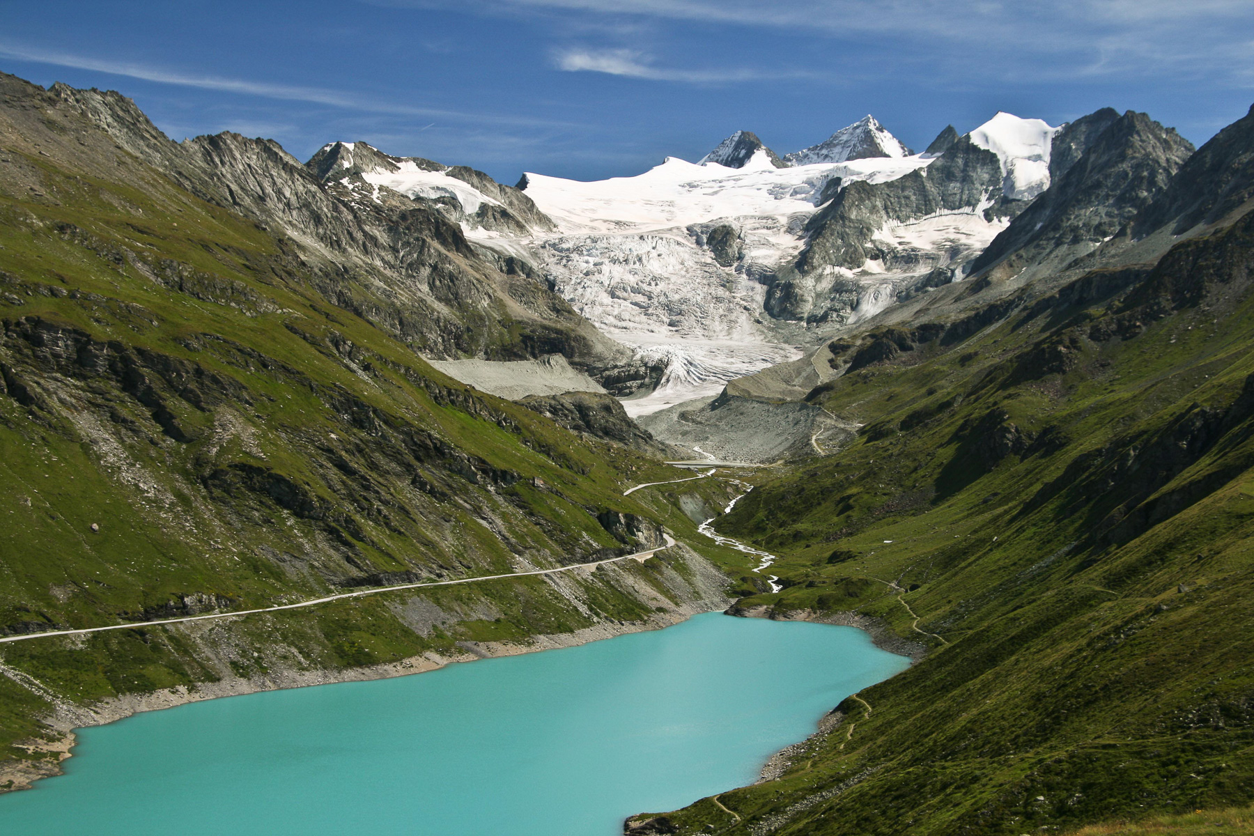 Glacier de Moiry mit Pigne de la Lé, Grand Cornier, Dent Blanche und Pointe de Mourti.