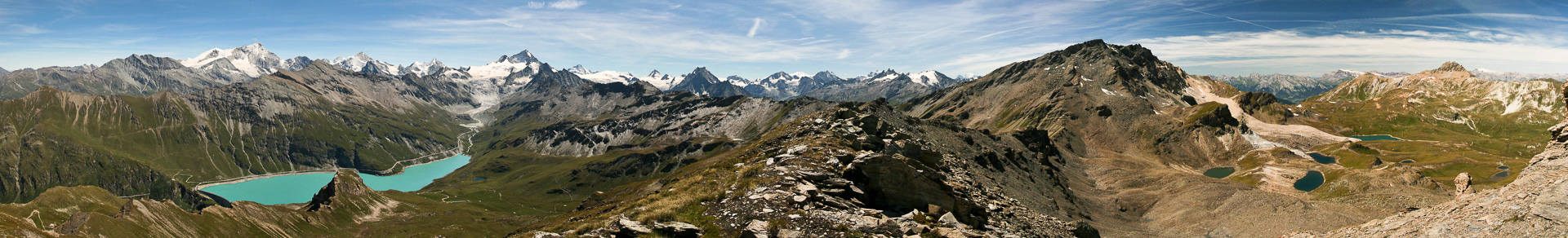 vom Diablon de Moiry (3.053 m): Weisshorn, Dent Blanche, Sasseneire, Bec de Bosson.
