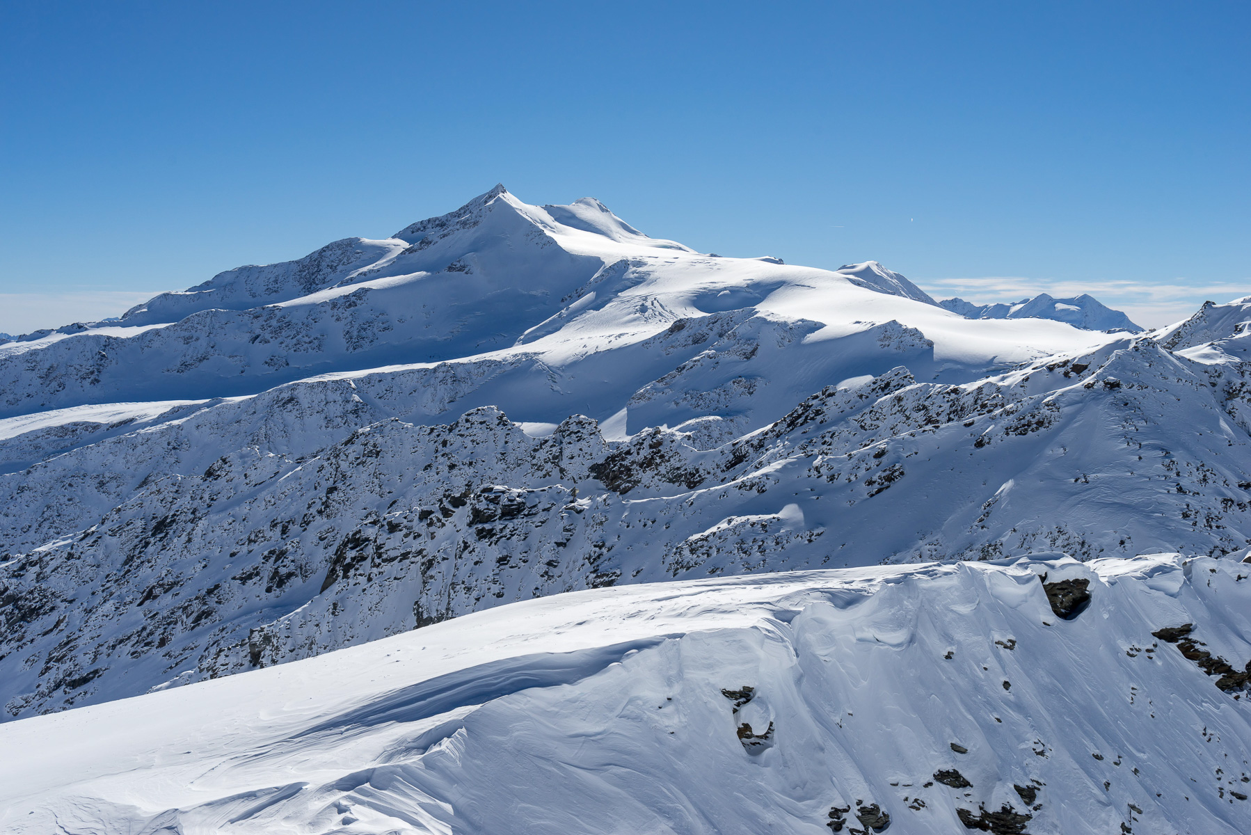 Blick zu Zufallspitze (3.757 m) und Monte Cevedale (3.769 m).