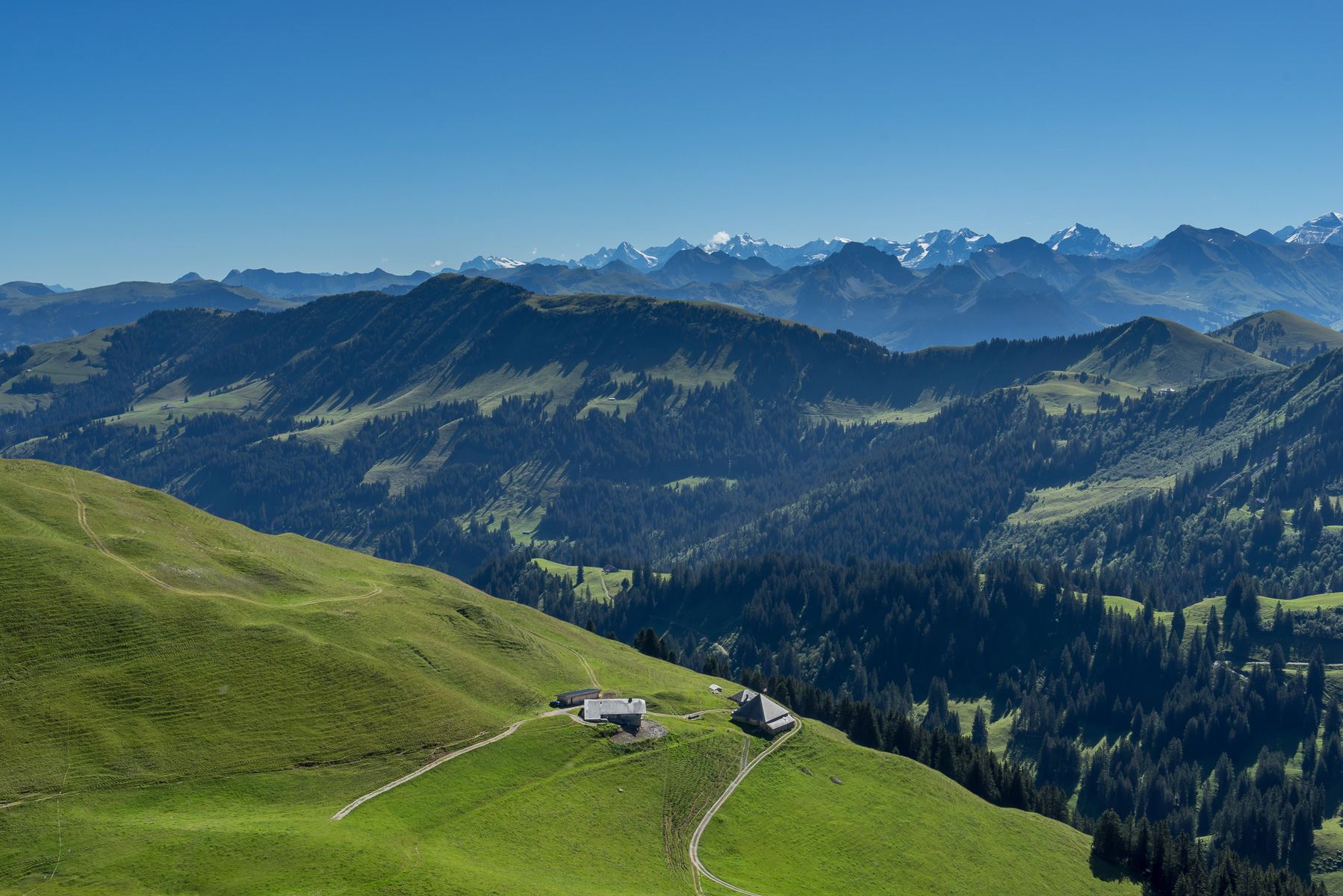 Rückblick zur Grubenberghütte und zu den Berner Alpen.