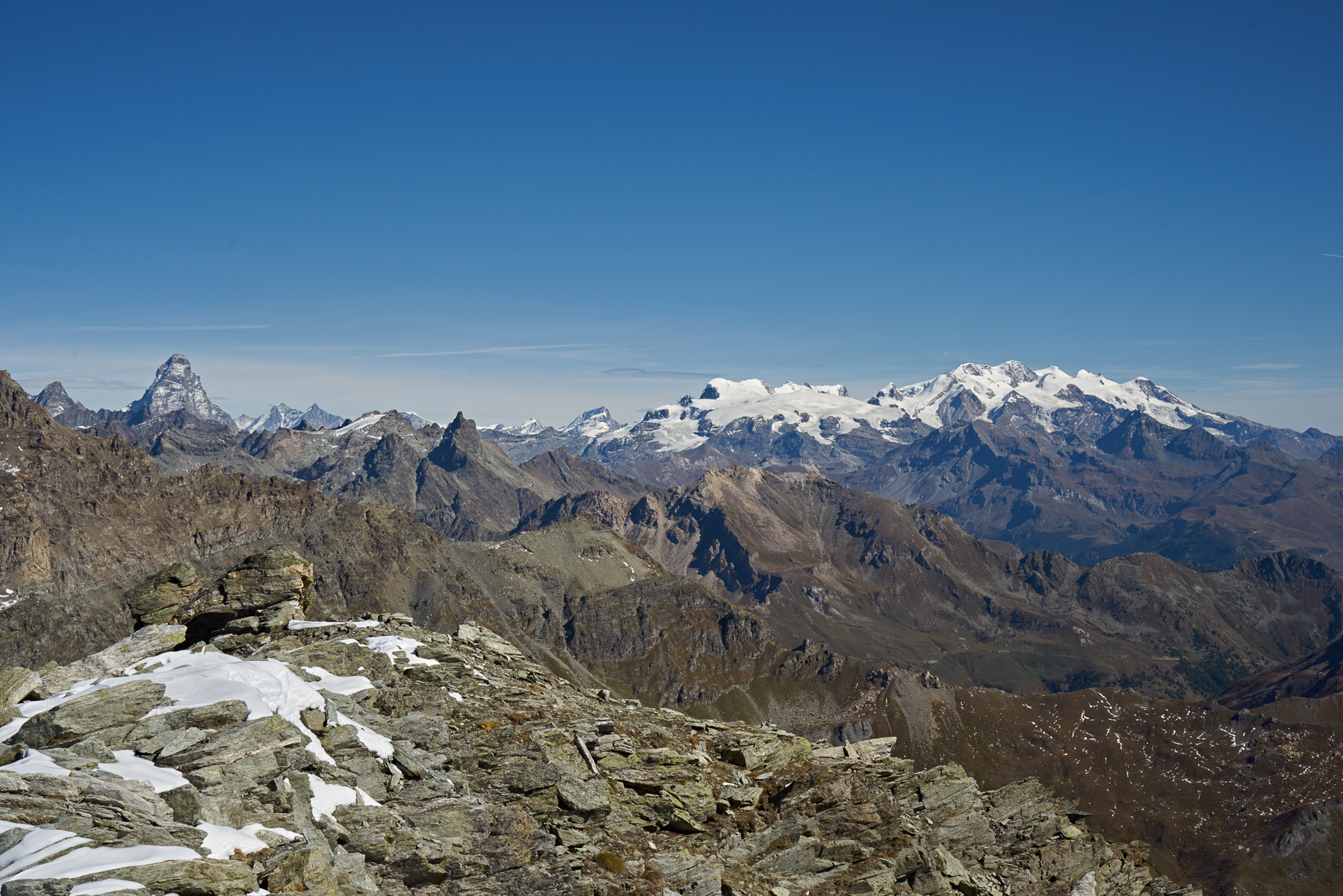 Blick auf Matterhorn und Monte Rosa.