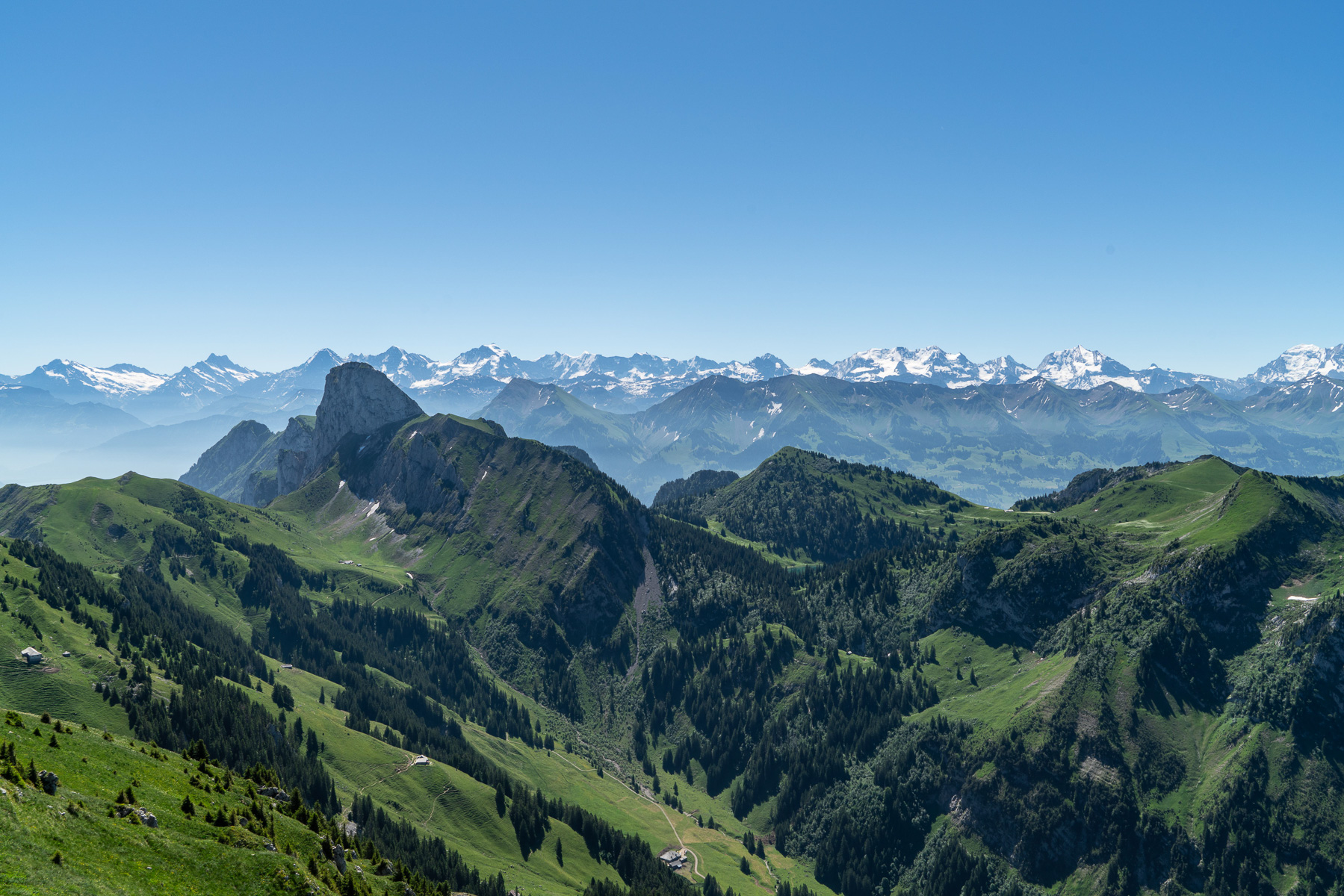 Rückblick zum Stockhorn und in die Berner Alpen